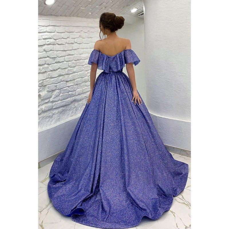 Chic Off The Shoulder Sparkly Prom Ball Gown with Belt