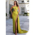 Chic One Shoulder Satin Pleats Long Mermaid Prom Party Dress with Slit