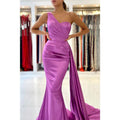 Chic One Shoulder Satin Pleats Mermaid Formal Evening Dress