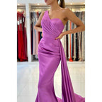 Chic One Shoulder Satin Pleats Mermaid Formal Evening Dress