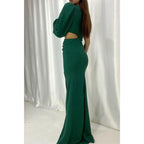 Chic Sheath/column One Shoulder Pleats Long Sleeves Formal Dress