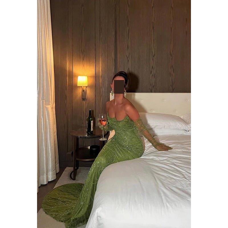 Chic & Sparkly Off-Shoulder Mermaid Long Sleeves Evening Party Prom Dress