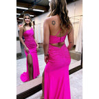 Chic Sparkly One Shoulder Sleeveless Slit Sequis Party Prom Dress