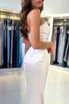 Chic sweetheart sleeveless column satin Evening dresses split front