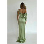 Chic Unique One Shoulder Satin Beaded Long Prom Dress Pageant Dress
