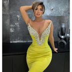 Chic V-neck Strapless Beaded Sheath Mermaid Long Prom Evening Gowns