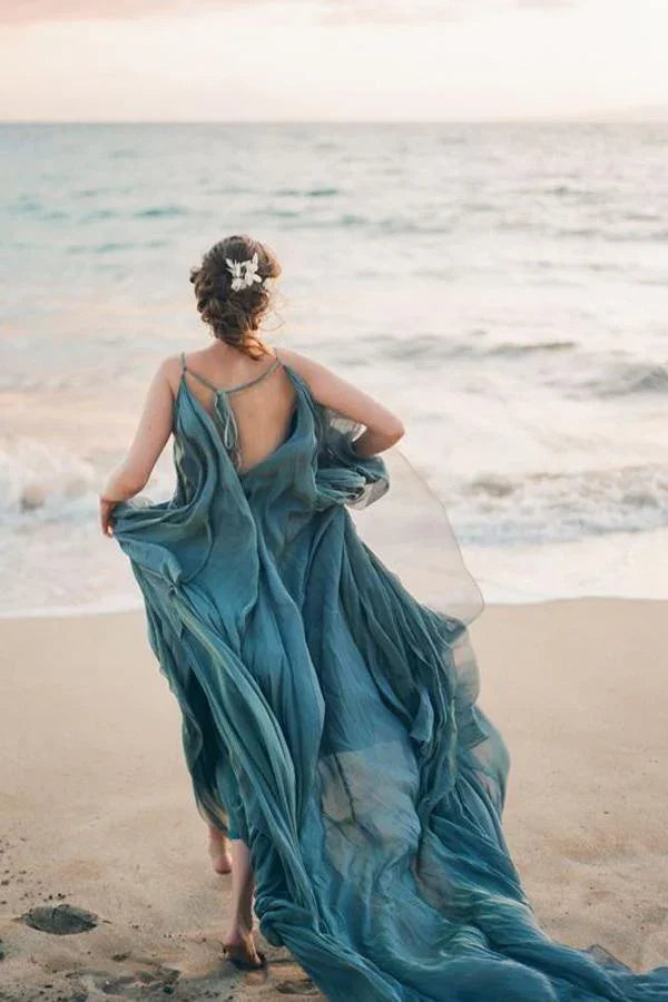 Chiffon Rustic Wedding Dresses Beach Wedding Gown With Court Train