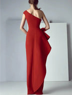 Sheath / Column Beautiful Back Elegant Engagement Formal Evening Dress One Shoulder Sleeveless Floor Length Satin with Draping