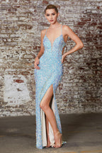 Prom Long Formal Fitted Sequin Evening Dress