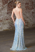 Prom Long Formal Fitted Sequin Evening Dress