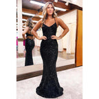 Classic Morden V-neck Spahetti Straps Slit Mermaid Evning Party Prom Dress