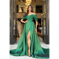 Classic & Timeless A-Line Off Shoulder Beaded and Draped Formal Party Prom Dress with High