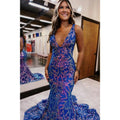 Classic & Timeless Mermaid Sequins V-neck Long Prom Evening Dresses with Appliques