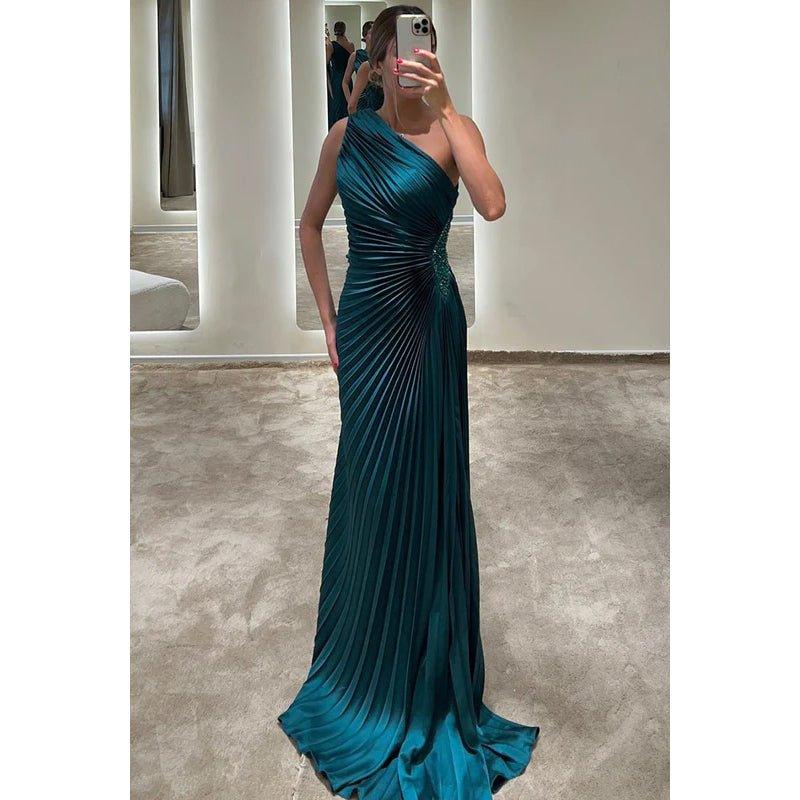Classic Timeless One shoulder Sleeveless Ruched Formal Prom Dress