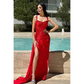 Classic & Timeless Sheath/Column Straps Ruched Side Slit V-Neck Party Prom Dress