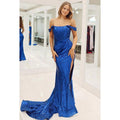 Classic & Timeless Sparkly Off-Shoulder Sleeveless Side Slit Mermaid Prom Dress