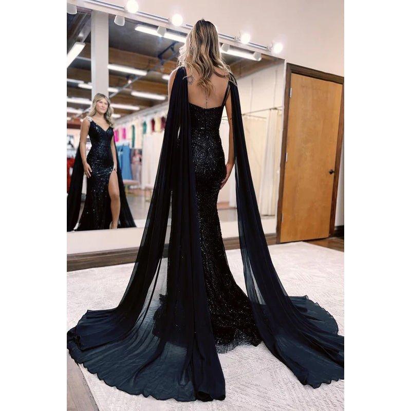 Classic & Timeless V-neck Side Slit Sparkly Sequins Evening Party Prom Dress