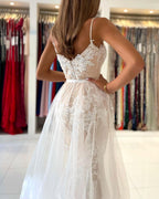 Classy Mermaid Prom Dress Lace Appliques Spaghetti-Straps