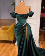 Classy Mermaid Prom Dress Ruffles With High Split Off-the-Shoulder