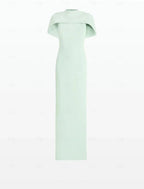 Column Formal Sweep Train Sleeveless Jewel Neck Stretch Crepe with Bow(s) Evening Gown Elegant Dress