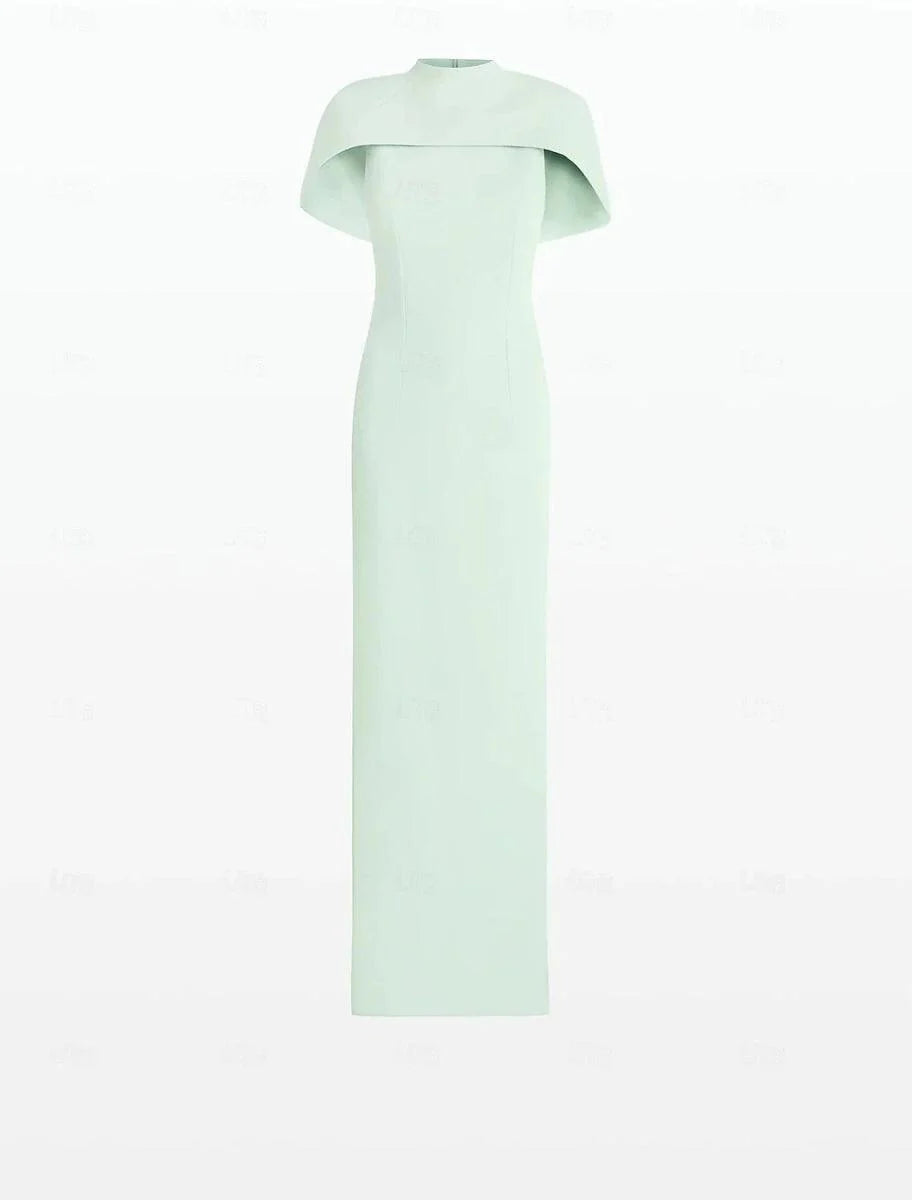 Column Formal Sweep Train Sleeveless Jewel Neck Stretch Crepe with Bow(s) Evening Gown Elegant Dress