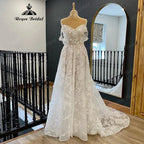 Country Off Shoulder Full Lace V Neck Wedding Gown for Women Wedding Dress with Cap Sleeve vestido longo festa de casamento