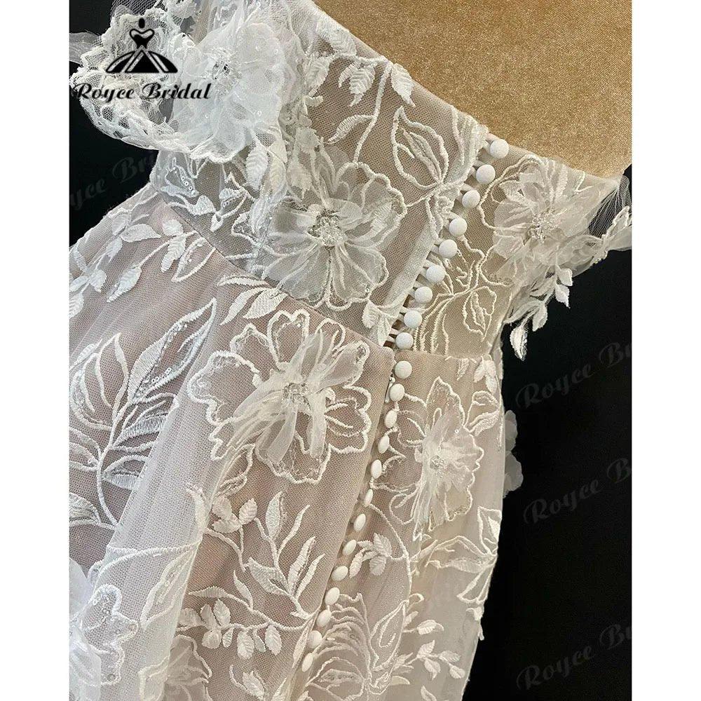 Country Off Shoulder Full Lace V Neck Wedding Gown for Women Wedding Dress with Cap Sleeve vestido longo festa de casamento