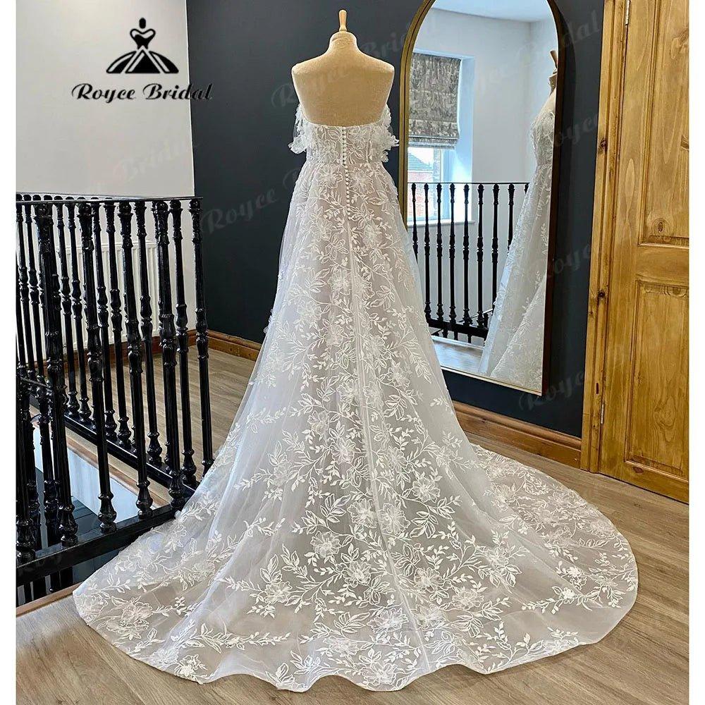 Country Off Shoulder Full Lace V Neck Wedding Gown for Women Wedding Dress with Cap Sleeve vestido longo festa de casamento