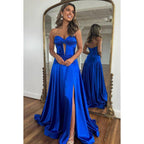 Couture & Elegant Off-Shoulder Sleeveless A-Line Side Slit Formal Prom Dress