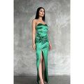 Couture & Elegant Sheath/Column Off-Shoudler Sleeveless Side Slit Ruched Party Prom Dress