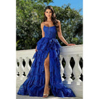 Couture & Ornate A-Line Spaghetti Straps Square Side Slit Applique Evening Prom Dress
