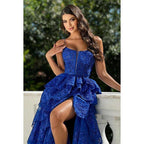 Couture & Ornate A-Line Spaghetti Straps Square Side Slit Applique Evening Prom Dress