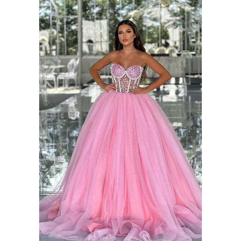 Couture & Ornate Off-Shoudler Sleeveless A-line Tulle Ball Gown Party Prom Dress