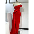 Couture & Ornate Off-Shoulder Cap Sleeves Ruched Side Slit Rhinestones Prom Dress