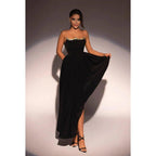 Couture & Ornate Off-Shoulder Sleeveless A-Line Evening Party Prom Dress With Rhinestones