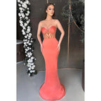 Couture & Ornate Off-Shoulder Sleeveless Sheath Rhinestone Prom Dress