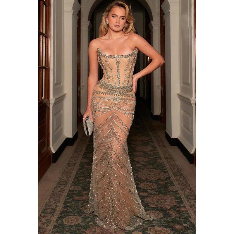 Couture & Ornate Off-Shoulder Sleeveless Sparkly Sheath Evening Party Prom Dress