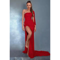 Couture & Ornate One Shoulder High Side Slit Sheath Formal Party Prom Dress With Rhinestones