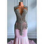 Couture & Ornate Ruffles V-Neck Sleeveless Fully Rhinestones Prom Dress