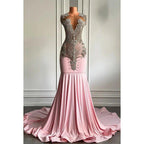 Couture & Ornate Ruffles V-Neck Sleeveless Fully Rhinestones Prom Dress