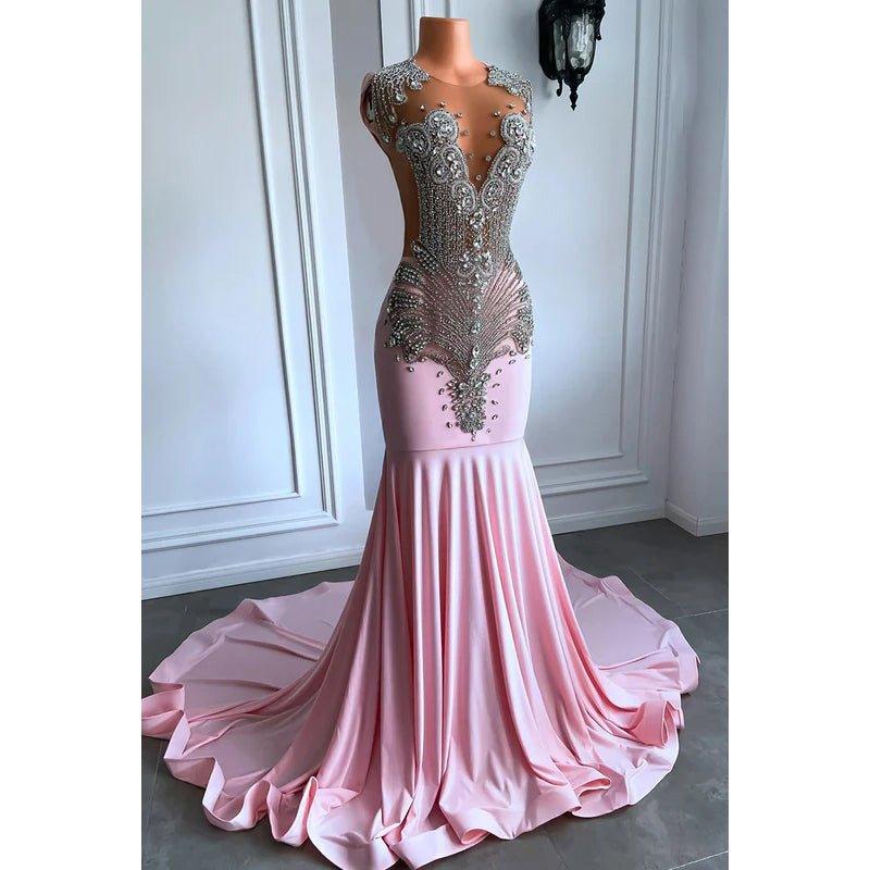 Couture & Ornate Ruffles V-Neck Sleeveless Fully Rhinestones Prom Dress