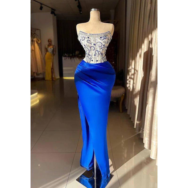 Couture & Ornate Scoop Sleeveless Sheath Embroidery Slit Formal Prom Dress