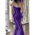 Couture & Ornate Spaghetti Straps Sleeveless V-Neck Slit Evening Party Prom Dress With Rhine