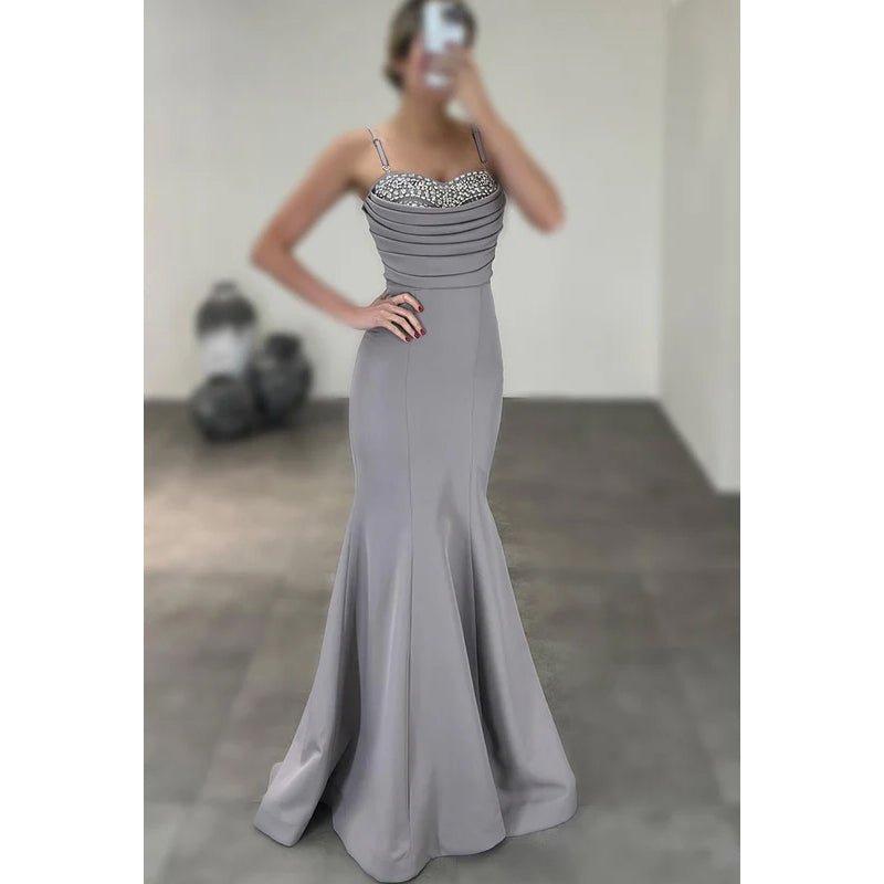 Couture & Ornate Spaghetti Straps Trumpet Sweetheart Party Prom Dress With Rhinestones