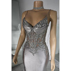 Couture & Ornate Spaghetti Straps V neck Mermaid Sequins Evening Party Prom Dress