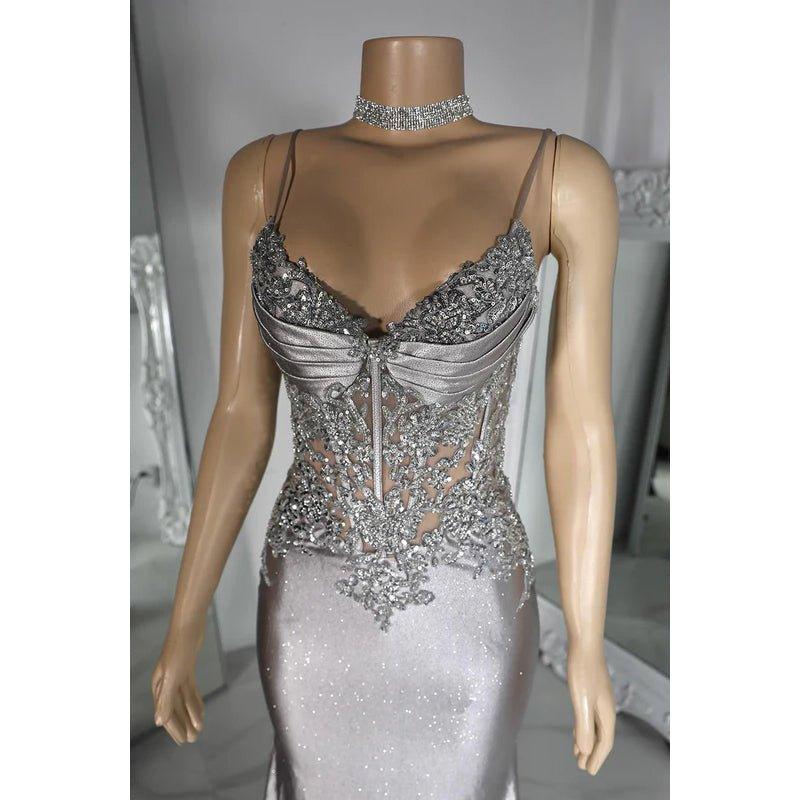 Couture & Ornate Spaghetti Straps V neck Mermaid Sequins Evening Party Prom Dress