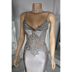 Couture & Ornate Spaghetti Straps V neck Mermaid Sequins Evening Party Prom Dress