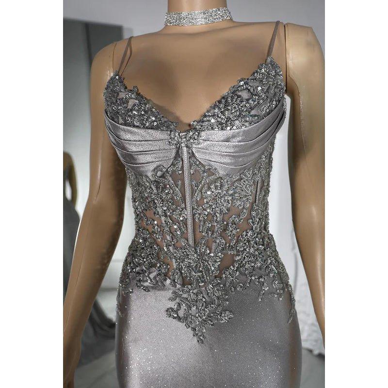 Couture & Ornate Spaghetti Straps V neck Mermaid Sequins Evening Party Prom Dress