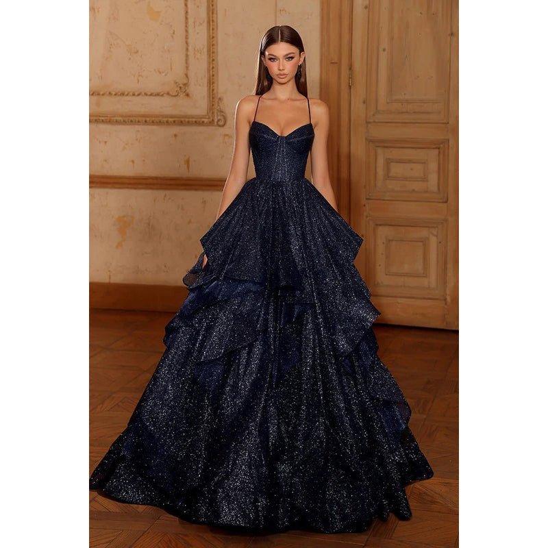 Couture & Ornate Sparkly A-Line Spaghetti Straps V-Neck Evening Party Prom Dress