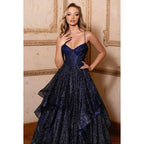 Couture & Ornate Sparkly A-Line Spaghetti Straps V-Neck Evening Party Prom Dress